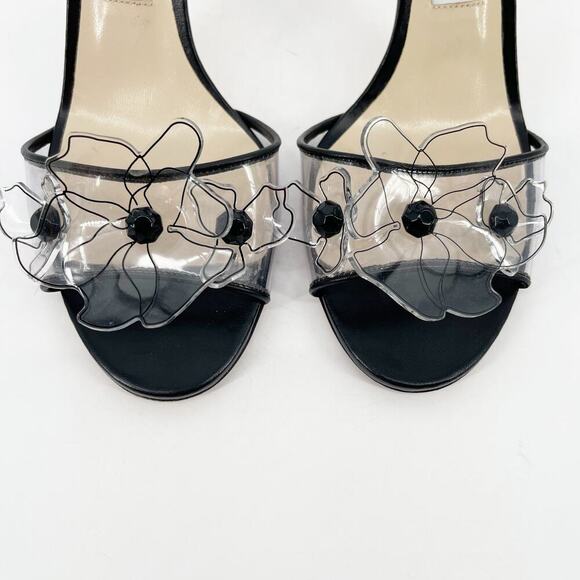 Jimmy Choo Black Saskia 85 Embellished Floral PVC Slip-On Sandal Heels IT 39.5 - Picture 6 of 11